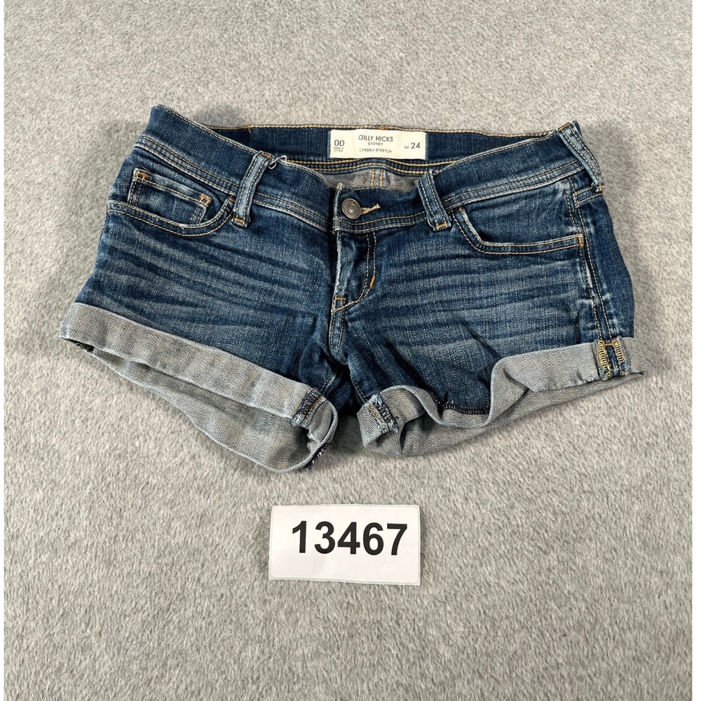 VTG Gilly Hicks Sydney Cuffed Shorts Womens 00 Blue Denim Cotton Cheeky Stretch